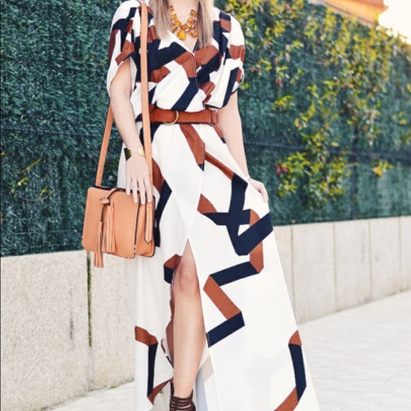 Dresses & Skirts - Short Sleeve Geometric Print Split Maxi Dress